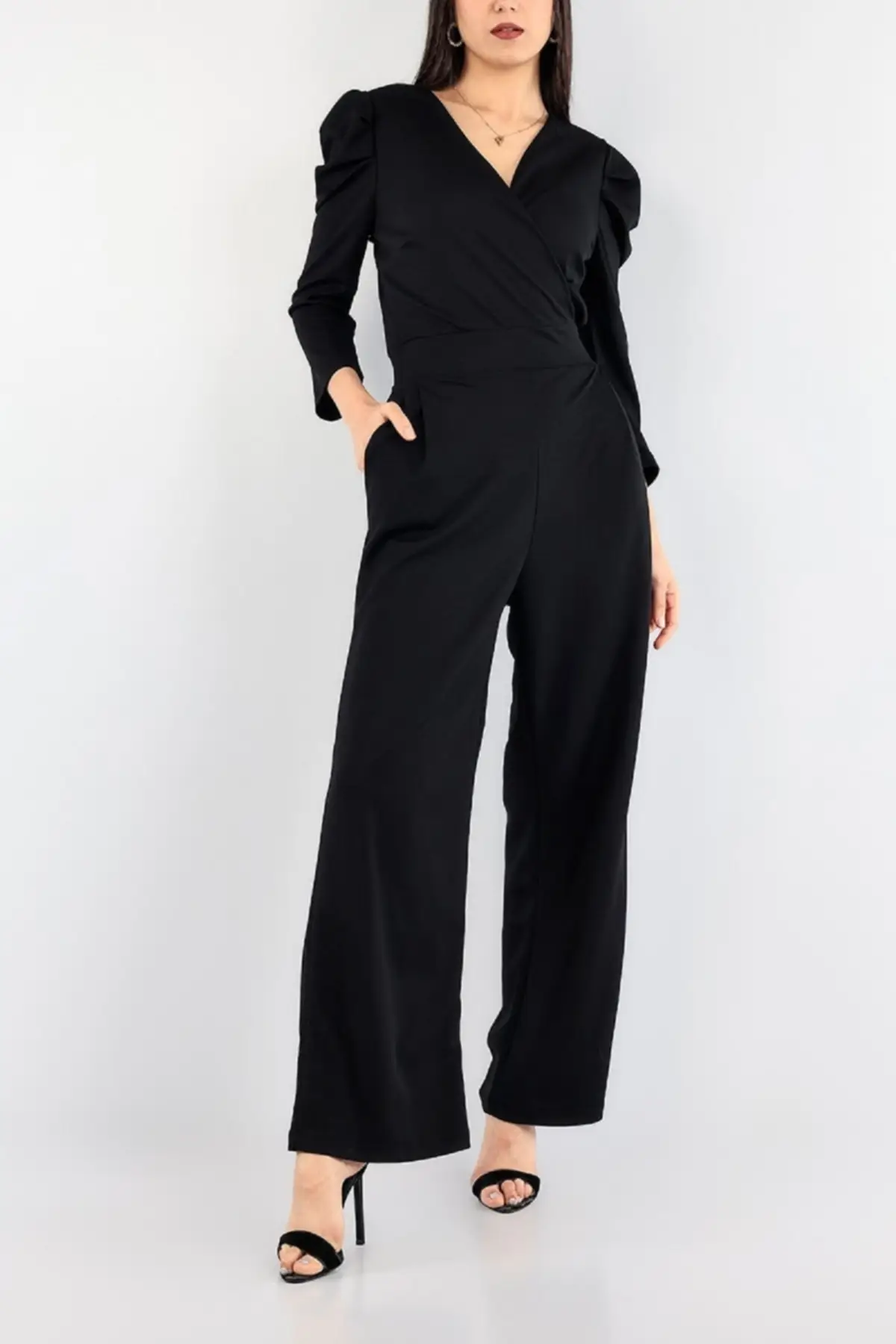 

Women's Overalls Black Self Belt With Pocket Q Hot Style Quality Fabric Sleeveless Baggy Trousers Casual Jumpsuit