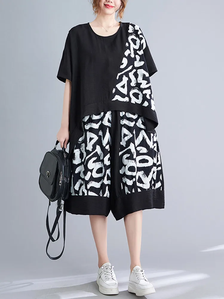 

Летний повседневный комплект из 2 предметов, женская футболка оверсайз, свободная футболка, укороченный топ, женская футболка 2023, одежда, короткие брюки с широкими штанинами