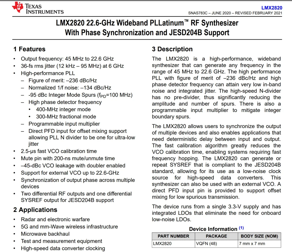 Модуль радиочастотного источника LMX2820 от 45 до 22 6 ГГц фазовый заблокированный