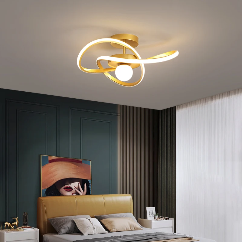 

Nordic bedroom ceiling lamp modern simple golden oval study lamp light luxury warm romantic led room lamp