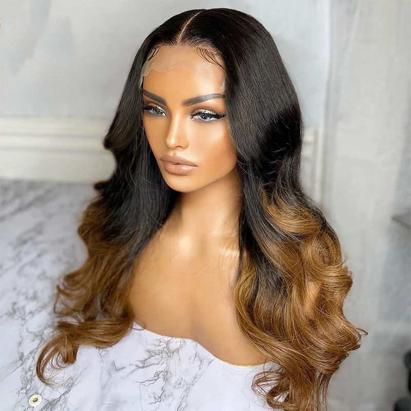 Ombre Blonde 1B27 Color soft Body Wave 20“Long Human Hair 13*4 Lace Front Wig For Women With Babyhair Preplucked Daily Wear Wigs