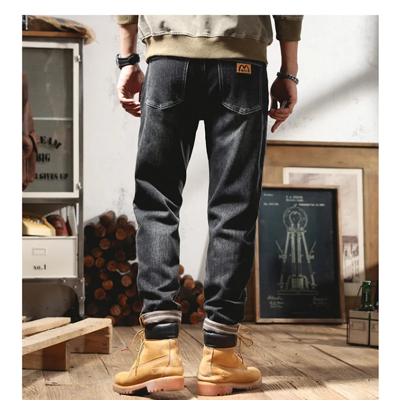 Streetwear Men 2022 New Style Pattern Recreational Navy Blue Pants Straight Cylinder High-grade Loose Large Jeans Autumn Female