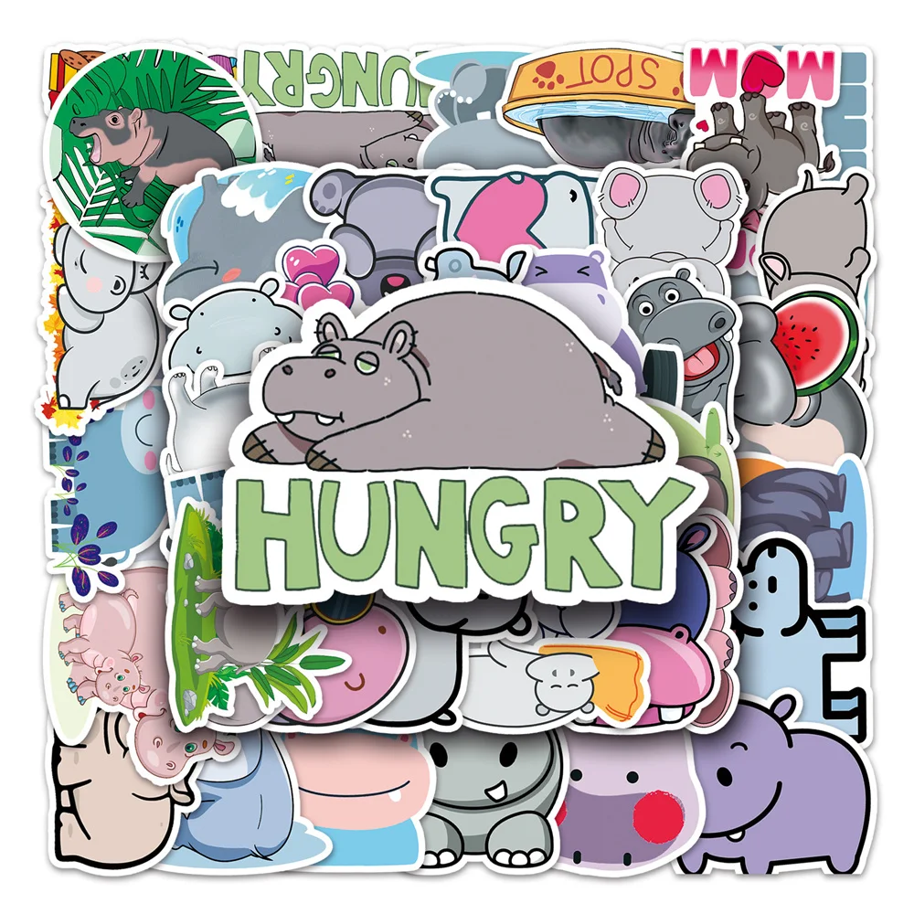 

10/30/50PCS New Hippopotamus Cartoon Personality Creative Suitcase Mobile PhoneCar Chair Decoration Waterproof Sticker Wholesale