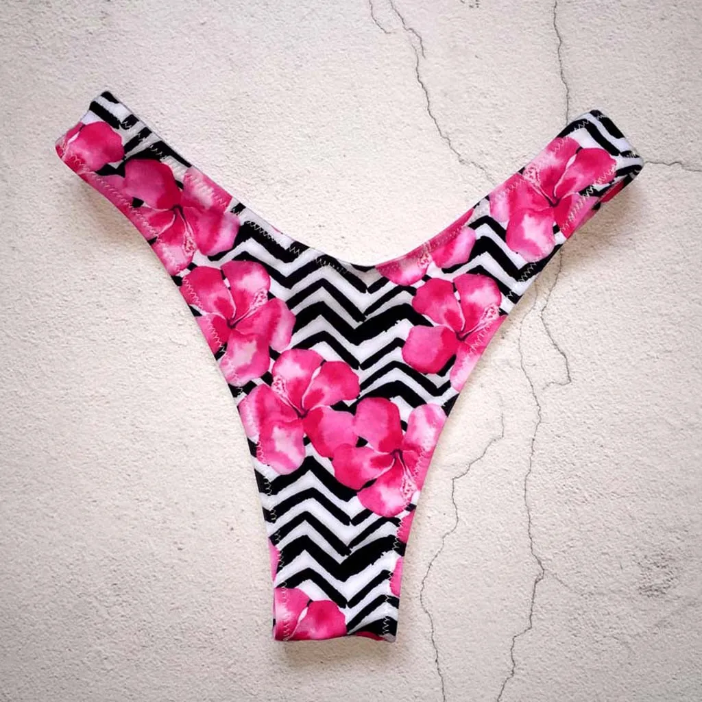 Сексуальное женское бикини с принтом листьев купальник высоким вырезом пляжные