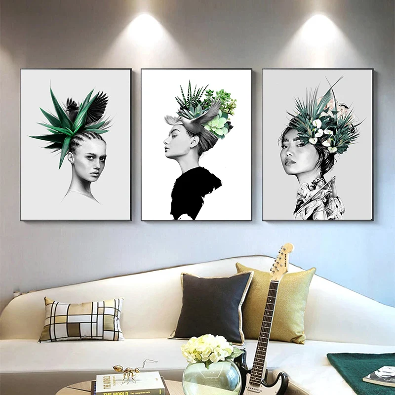 

Modern Wall Art Green Girl Canvas Painting Print Poster For Living Room Bedroom Character Modern Home Decoration