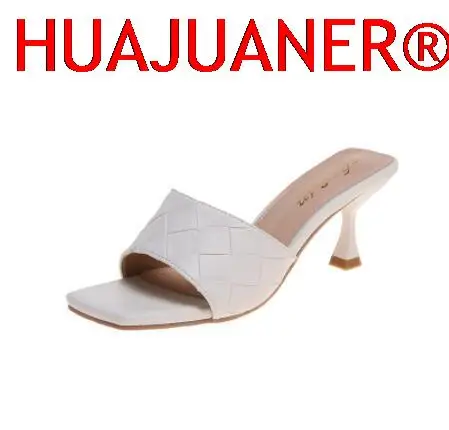 

2023 Summer Square Toe High Heels Ladies Sandal Women High Quality Cross Weave Pumps Mujer Street Party High Heels Shoe