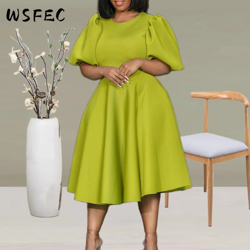 

WSFEC Sexy Dresses for Women 2023 Spring Summer Fashion Clothing Solid Bubble Sleeve Elegant Casual Midi Dress Female Outfits
