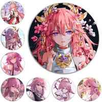 genshin impact yae miko figures badge kawaii character brooches cosplay pins cute clothes bags accessories girl gifts for friend