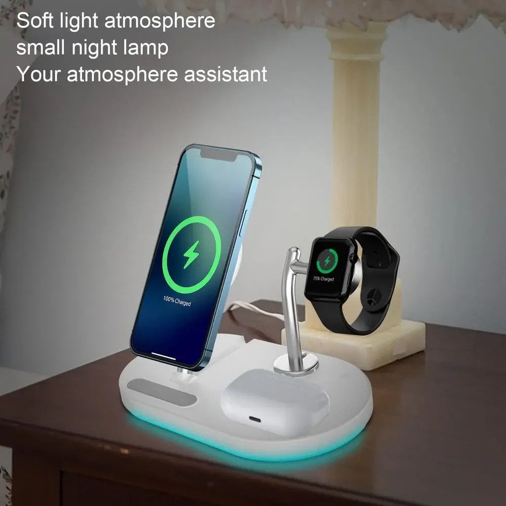 

15W Ultra-fast Charging Base Desktop Station 4 In 1 Wireless Charger Stand Compatibility Portable Sam-sung