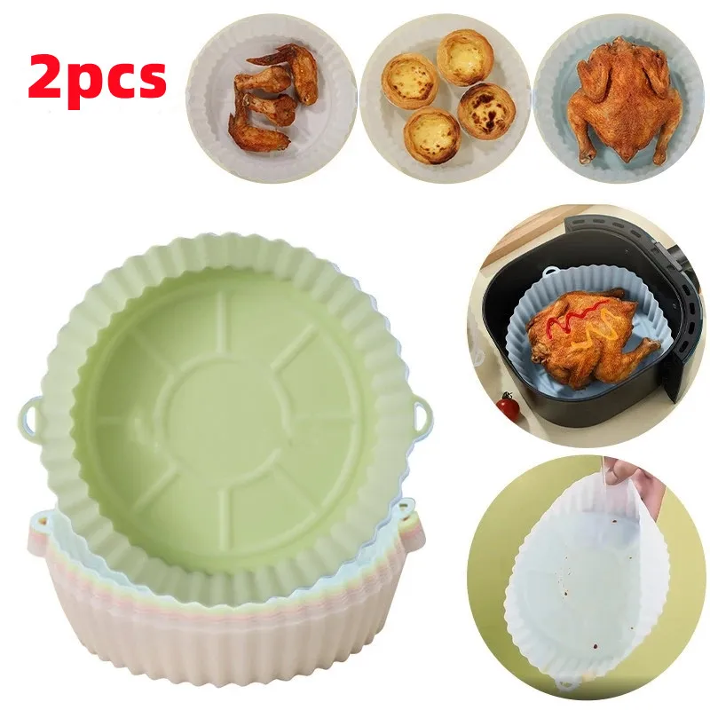 

2pcs Air Fryers Tray Reusable Oven Baking Tray Pizza Fried Chicken Basket Mat AirFryer Liners Silicone Pot Grill Pan Accessories