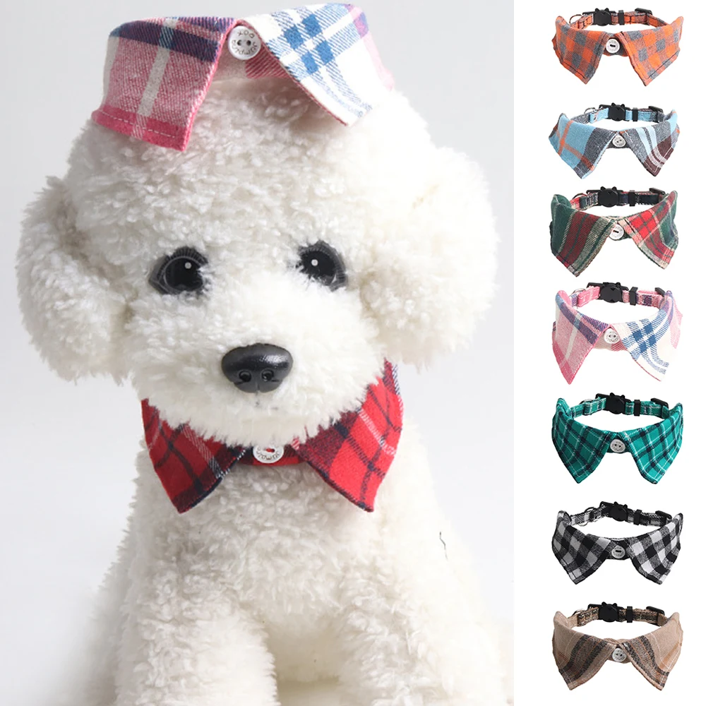 

British Style Bow Tie Collar Classic Comfortable Puppy Collar Gentlemanly Adjustable Plaid Bow Tie Dog Tie Pet Accessories