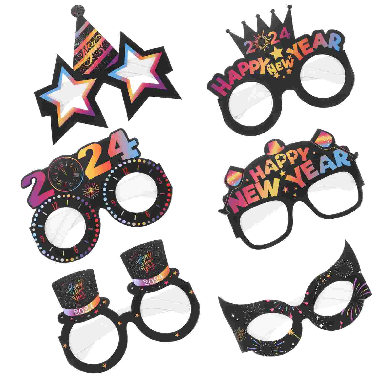 

6pcs New Year Celebration Eyeglasses Paper Glasses Photo Props Party Favors