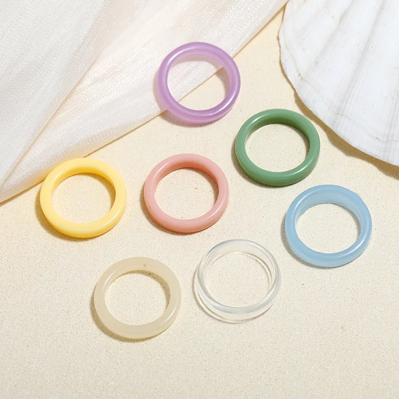 

New Ins Acrylic Acetate Jelly Color Simple Plain Ring Small Fresh Personality Resin Ring for Woman or Men All Compatible Jewelry