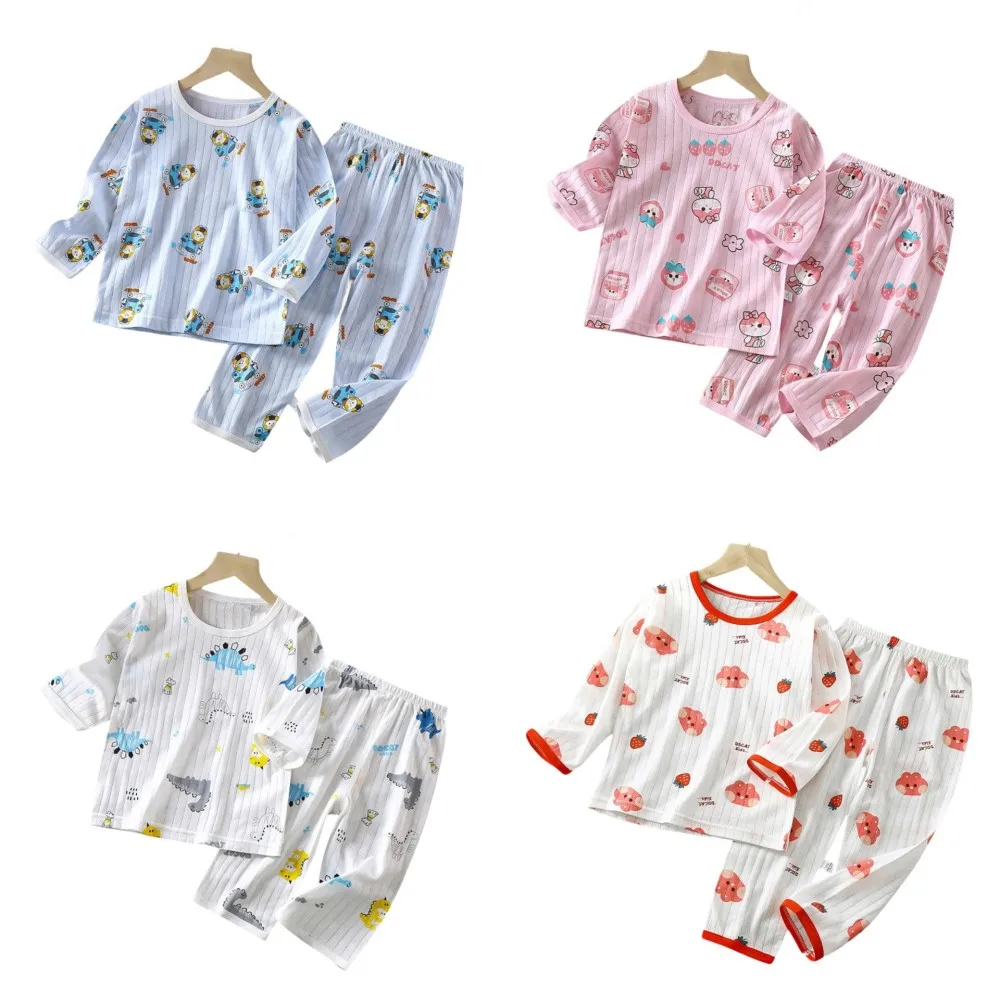 

2023 Autumn Children Home Clothes Set Boys Girls Long-sleeved Pajamas Baby Kids Thin Section Air-conditioned Clothing