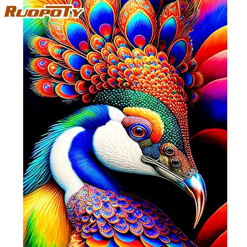 

RUOPOTY Painting By Number Colorful Peacock Animals Drawing On Canvas For Home Decoration Picture Kits Diy Gift 60x75cm