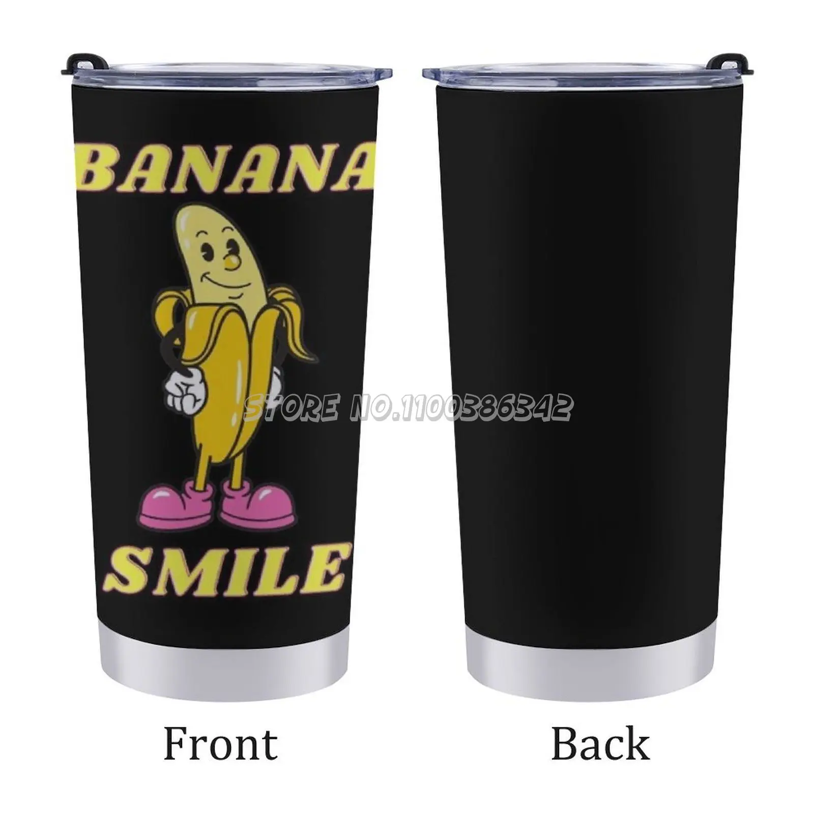 Путешественная кофейная кружка Banana Smile на 20 унций для автомобиля, изолированная от протечек, подобная желтому фрукту.