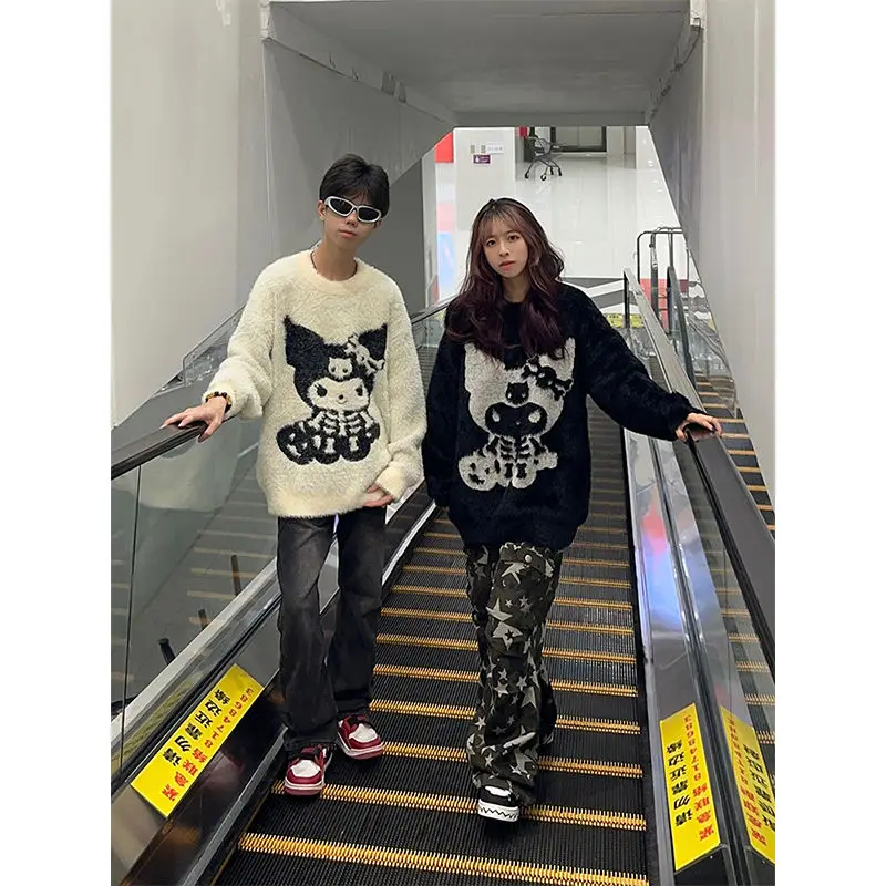 

Kawaii Sanrioed Anime Cartoon Kuromi Series Mink Plush Sweater for Loose Knit Sweater Lovers Sweater Baby Boy Girl Festival Gift