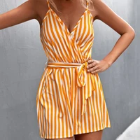 fashion summer romper lace up good looking contrast color tight waist summer romper playsuit women jumpsuit