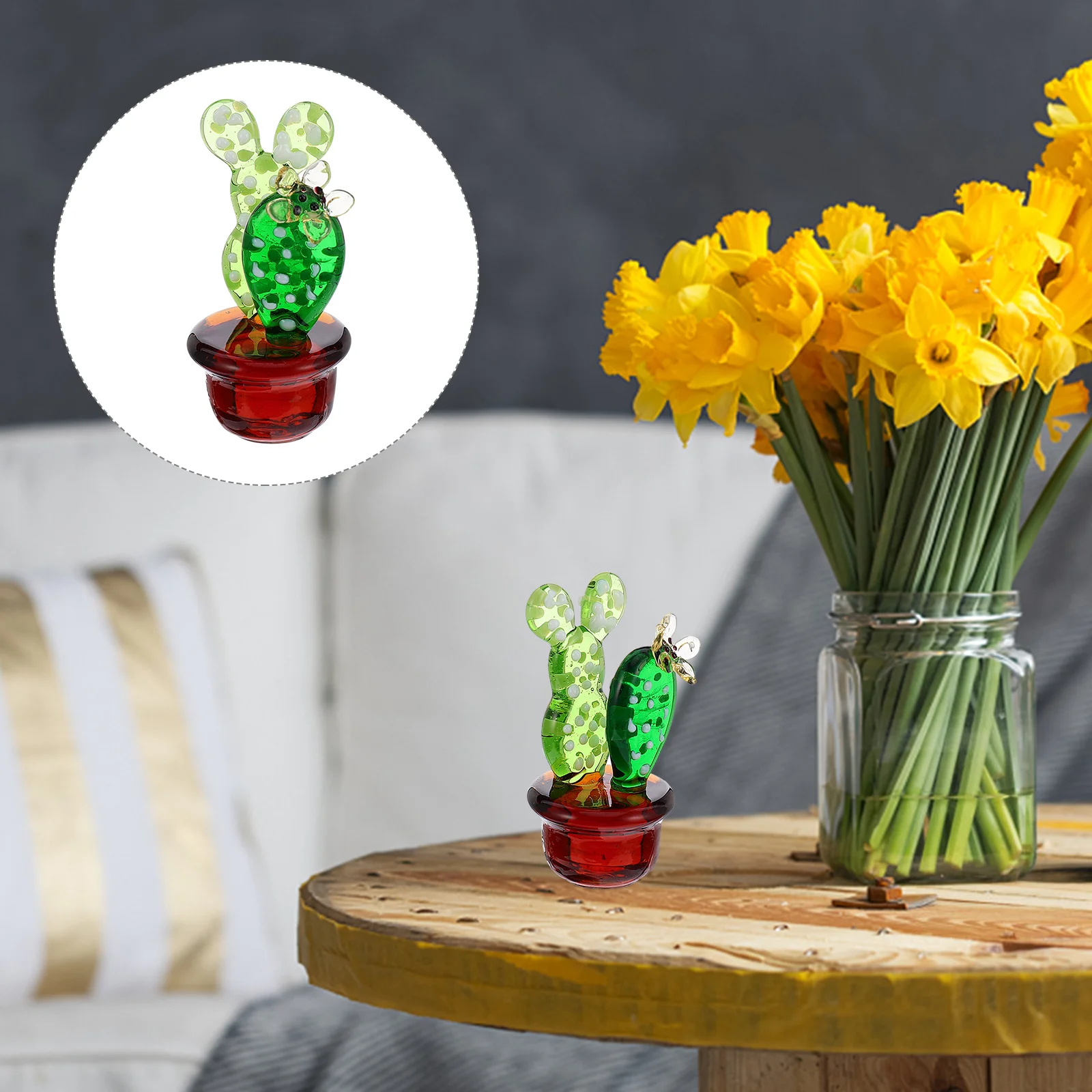 

1pc Glass Ornament Desktop Craft Adornment Creative Cactus Adornment for Home