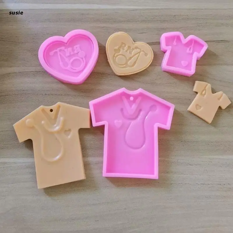 

X7YA 3 Pcs Nurse Auscultation Clothes Keychain Mold DIY Pendant Epoxy Resin Molds