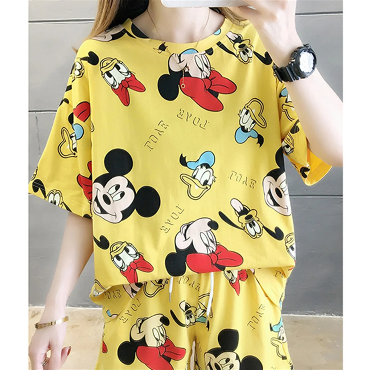 Женский летний пижамный комплект Hibobi из 2 предметов с милым мультяшным узором