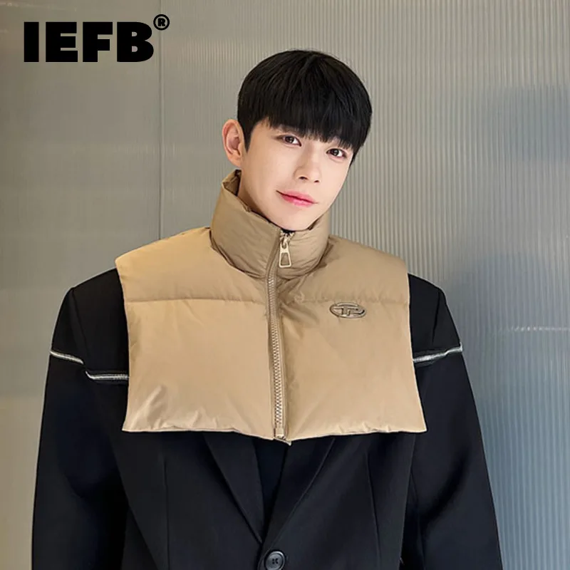 

IEFB Winter Designer Versatile Men Down Vest Waistcoat Warm Scarf 2023 Solid Color Stand Collar Male Tops Zipper 9A6452