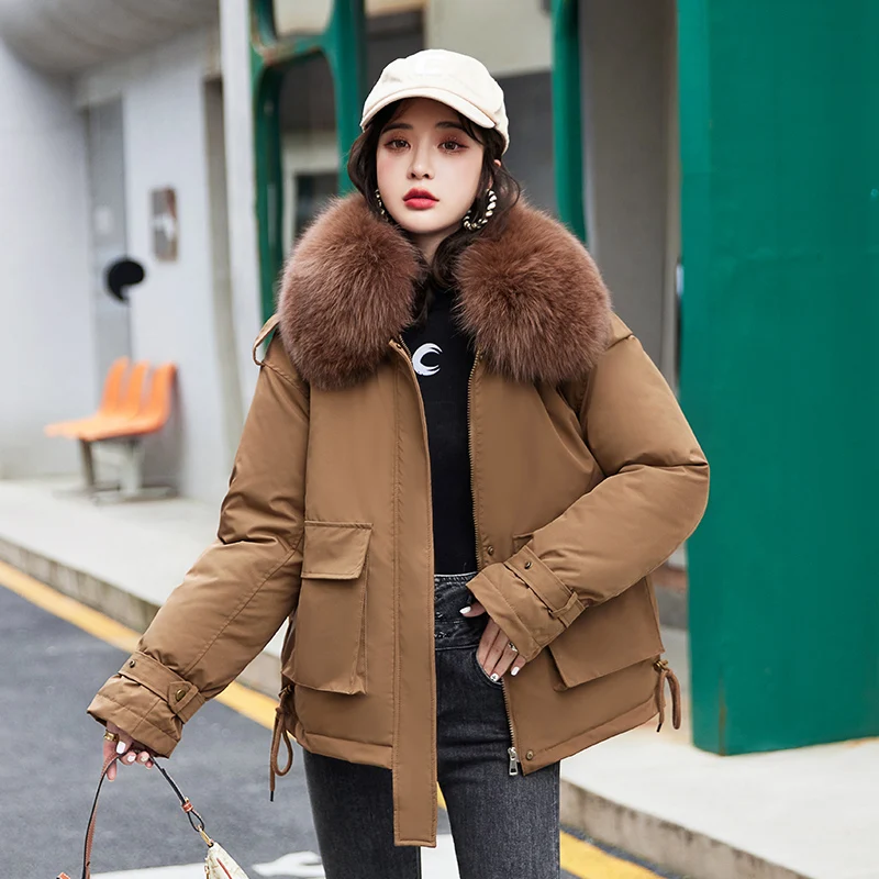 Winter Jacket Women Parkas 2022 New Fur Collar Snowsuit Fashion Long Sleeve Loose Korean Coats Large Size Female Clothing
