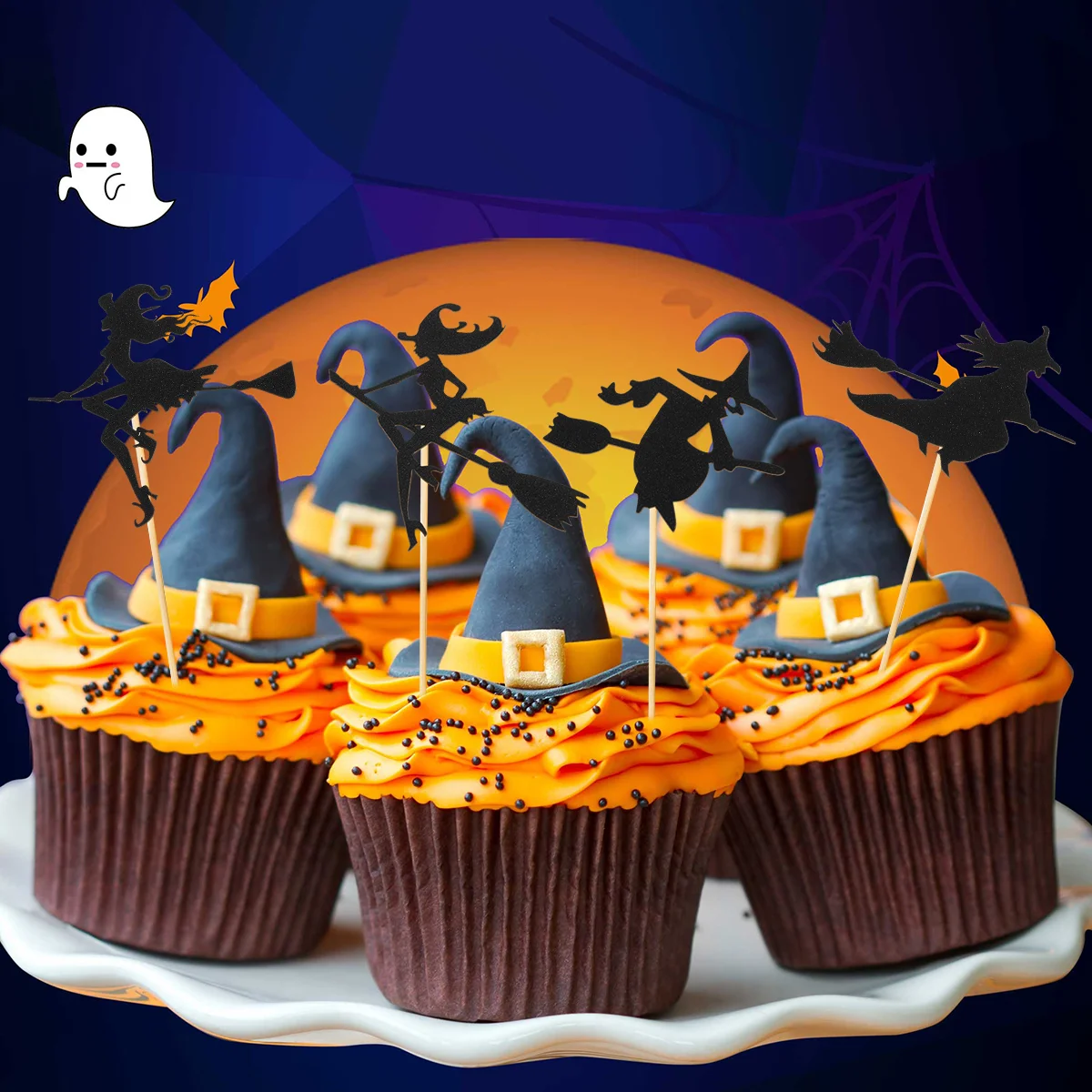 

Halloween Decor Insert Card Cake Topper Dessert Cards Picks Party Decoration Inserts Witch Toppers