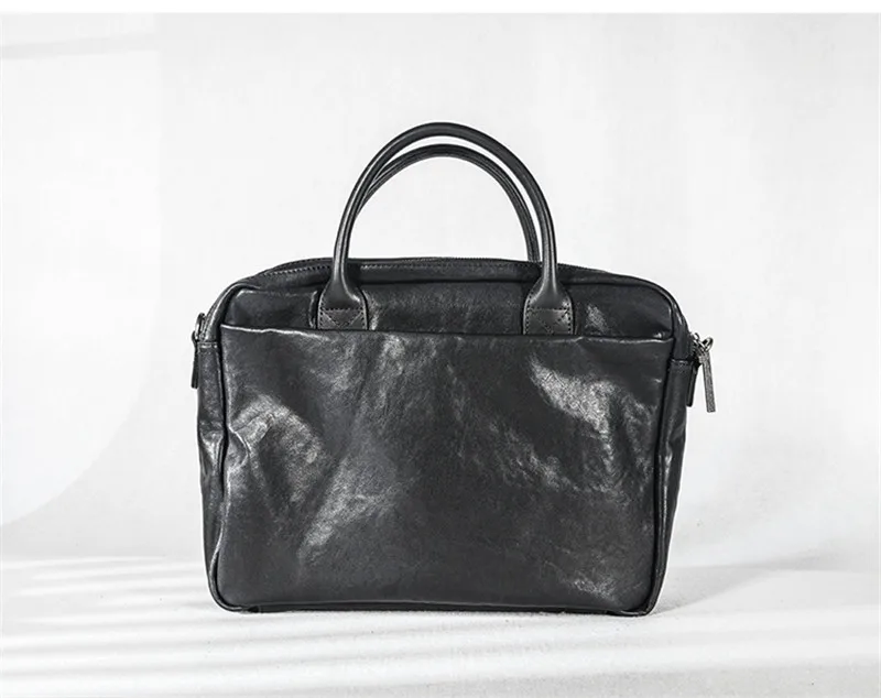 Business luxury genuine leather men's women's black briefcase outdoor high quality natural real cowhide lawyer laptop handbag