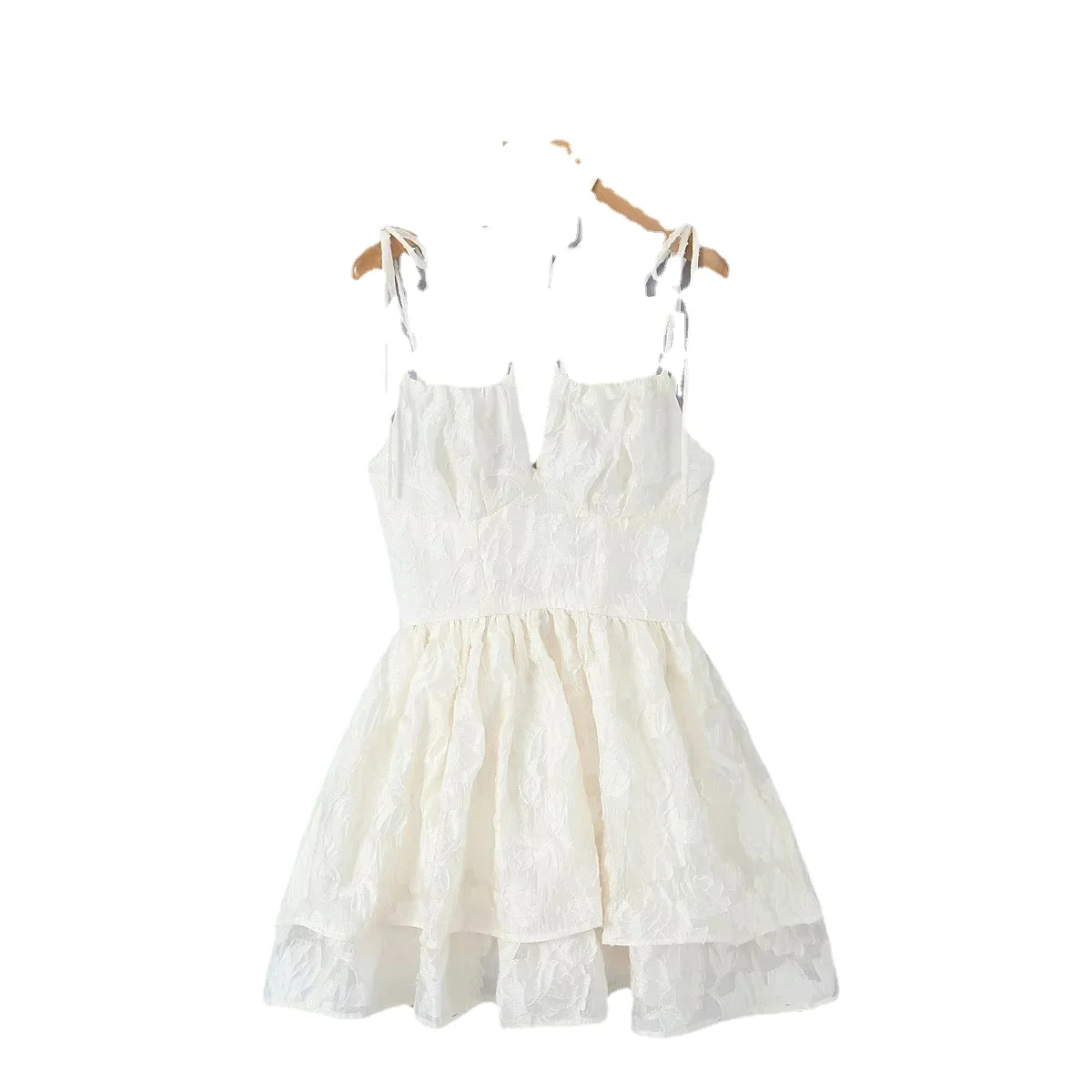 

2023 Summer New Double layered Strap Jacquard Dress with Waist Wrap Short Skirt for Women