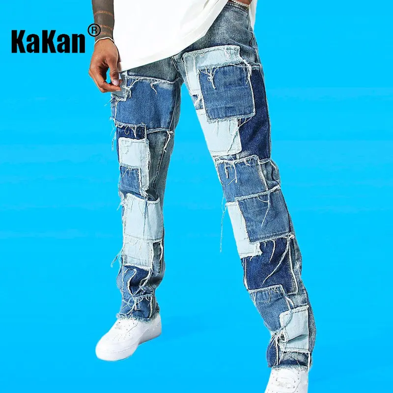 Kakan - Stretch Free Stickers Straight Jeans, The New Style of European and American Street Youth Fashionable Long Jeans16-MGD31