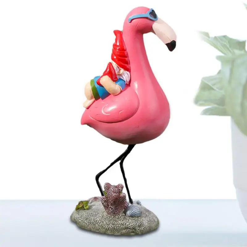 

Garden Gnome Statue On Flamingo Funny Gnome Reclining On Flamingo Figurines Resin Fall Outdoor Decorations For Patio Yard Lawn