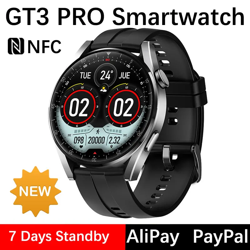 

GT3 PRO for HUAWEI Smartwatch Surface NFC for PayPal Alipay Siri Voice Assistant Men Dual Bluetooth Call Heart Rate Blood Oxygen