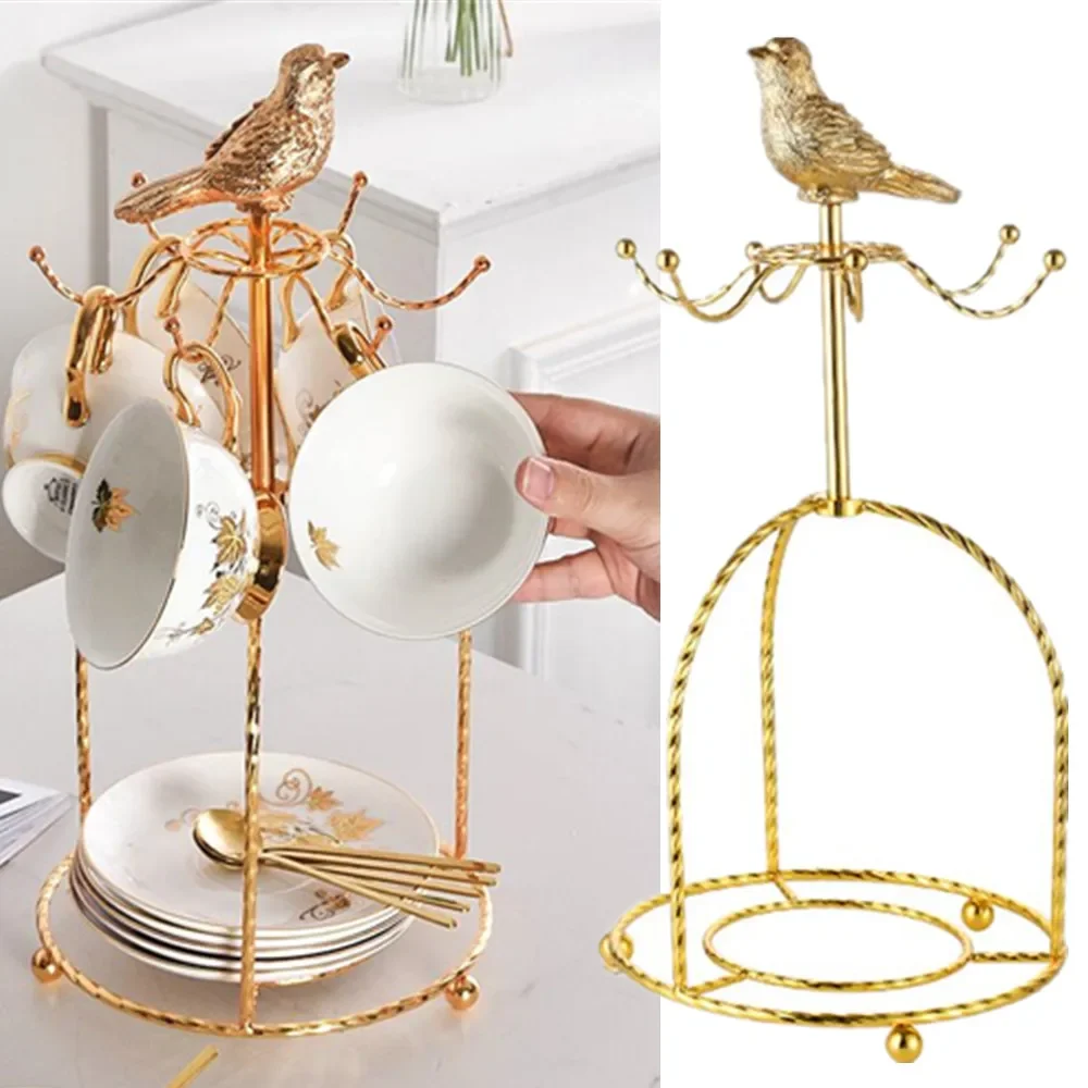 Подставка для кружек золотая птица органайзер из нержавеющей стали посуды