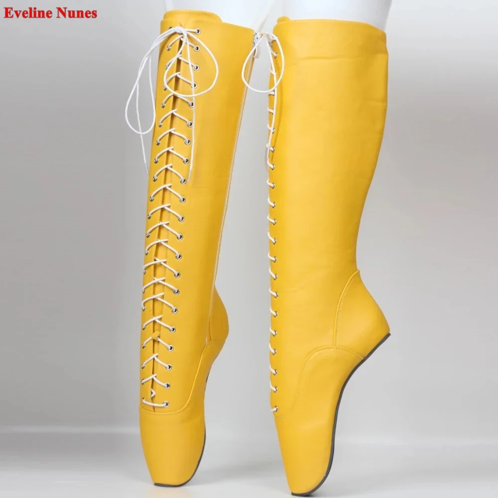 

Yellow Heelless Ballet Boots Women's New Arrival Solid Round Toe Patent Leather Sexy Cosplay Nightclub Pole Dancing Shoes