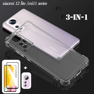 PHASE Cover Per Xiaomi Mi 12 Lite 5G, Custodia Posteriore In Vetro Temperato 9H + Cornice In Silicone TPU, Compatibile Ricarica Wireless, Trasparente