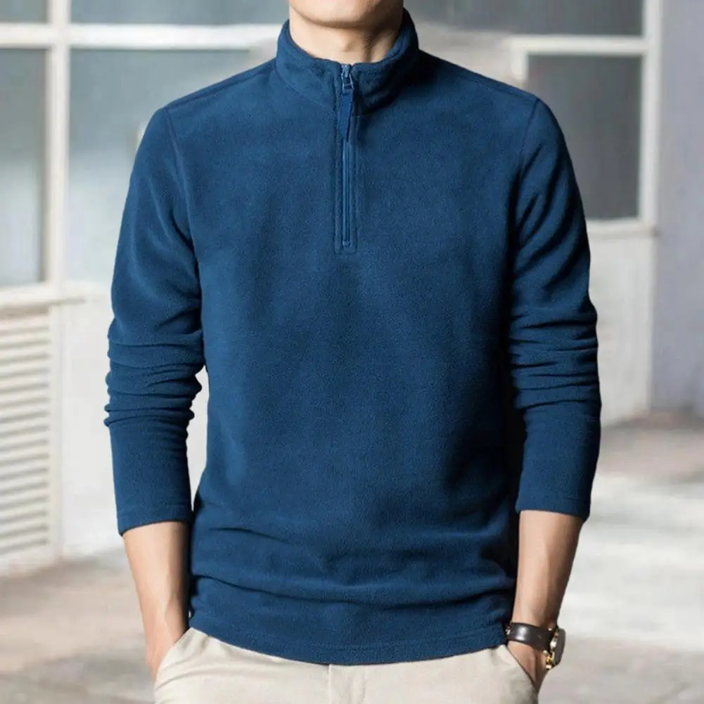 

Men Sweatshirt Cozy Men's Winter Sweatshirt Zipper Stand Collar Thick Polar Fleece Neck Protection Stylish Comfortable Daily Top