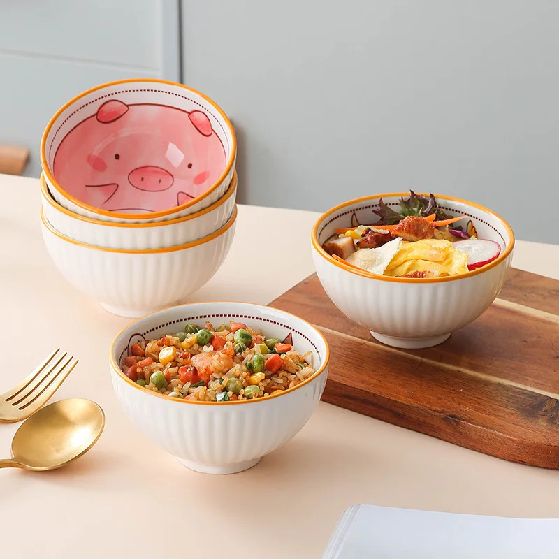 

Underglaze Korean Cartoon Ceramic Rice Bowl Home Eating Bowl Cute Girl Heart Children's Bowl Breakfast Bowl Kitchen Accessories