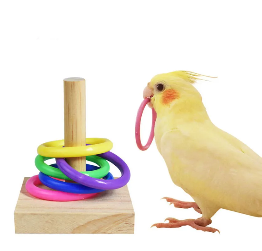 

Bird Toys Birds Parrot Wooden Platform Plastic Rings Intelligence Bird Training Chew Puzzle Toy Block Pet Educational Gifts Toy
