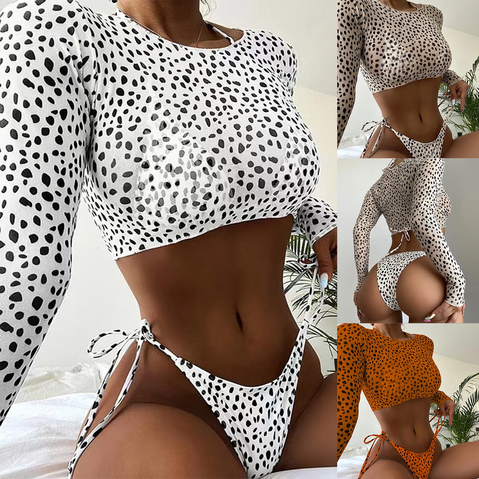 

Женский леопардовый купальник, 3 предмета, халтер, сексуальный микро-бикини, топ с отдельным принтом, купальный костюм, Бразильская пляжная одежда с низкой талией, купальник