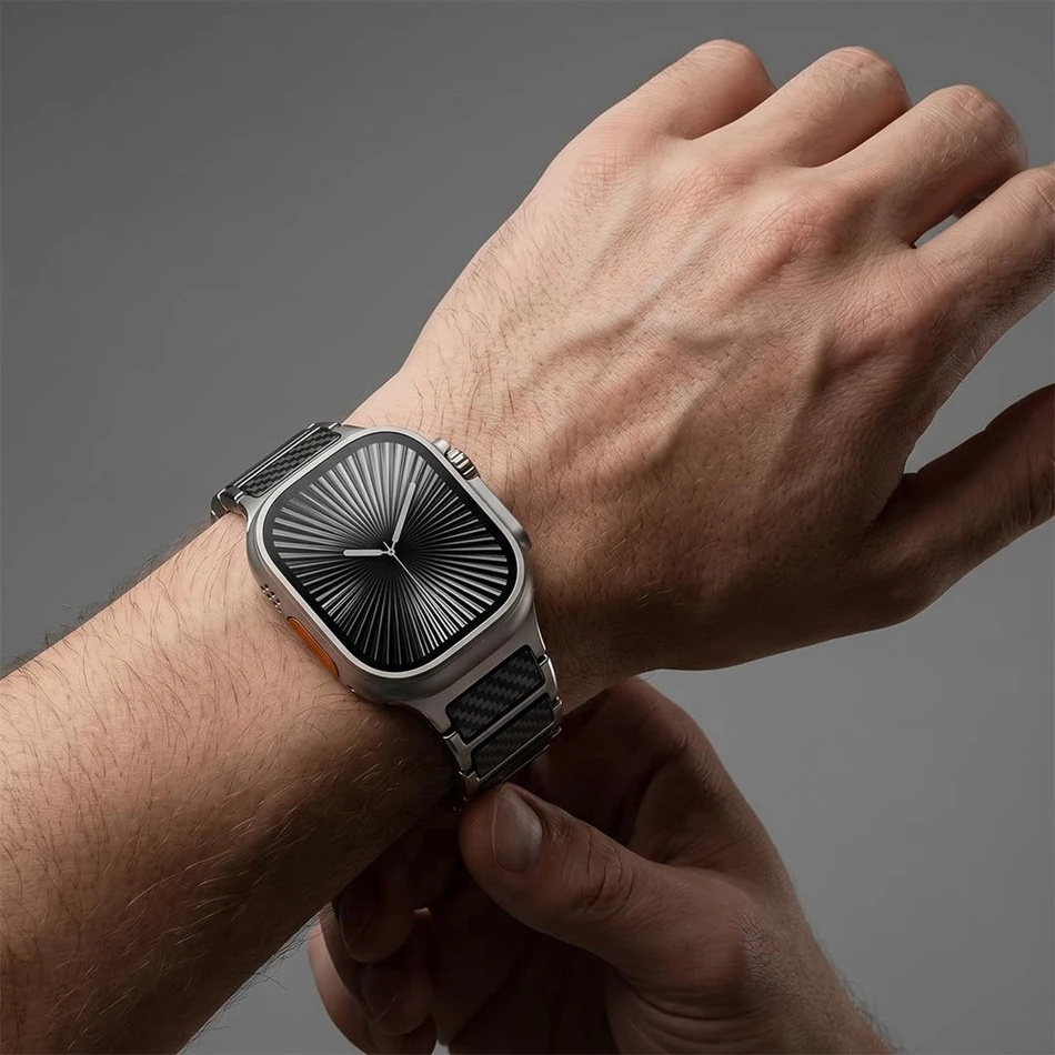Фото Титановый ремешок с узором под карбон для Apple Watch Ultra 3/2, 49/46/45/44/42 мм, магнитный ремешок для iWatch Series 11/10/9/8/7/SE/6 №2