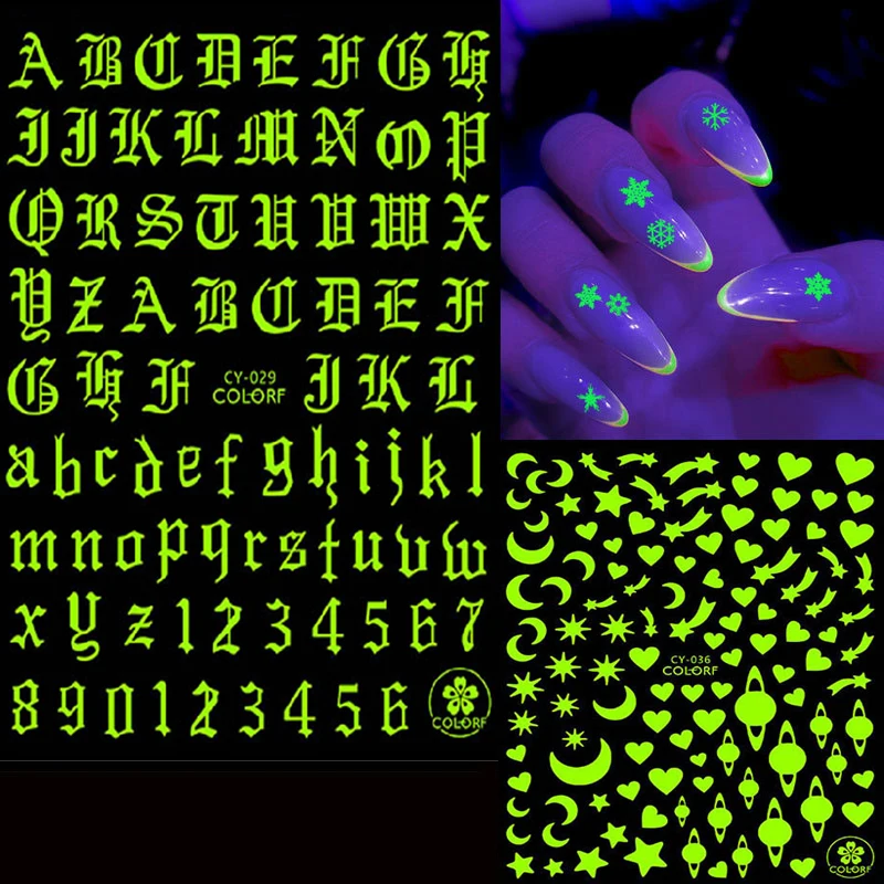 3D Luminous Nail Stickers For Nails Art Butterfly Star Moon Design Glow in The Dark Sliders Manicure Decorations DIY Decal