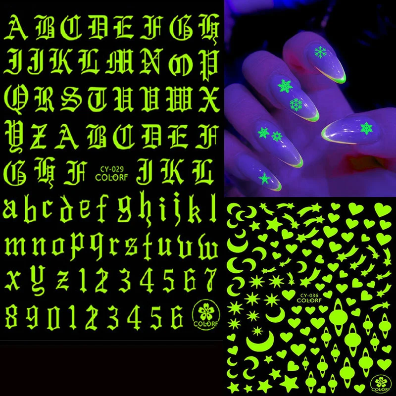 

3D Luminous Nail Stickers For Nails Art Butterfly Star Moon Design Glow in The Dark Sliders Manicure Decorations DIY Decal