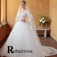 ruhair delicate wedding gown for bride backless charming cutout long sleeve button tulle customised robe de soir%c3%a9e de mariage