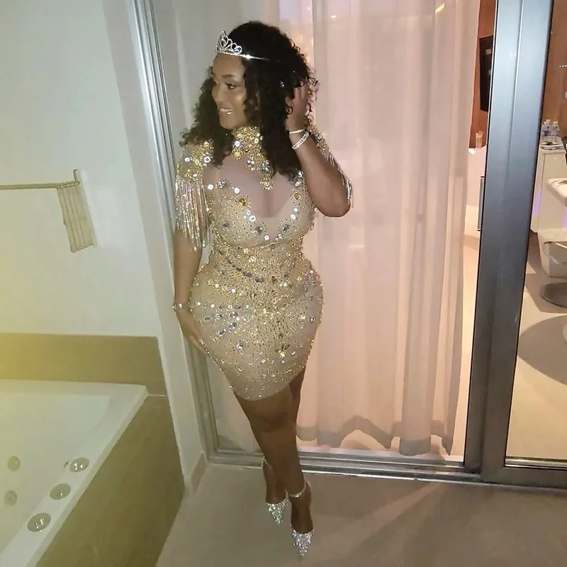 Luxurious Shining Big Crystals Mesh Sexy Bodysuit Sparkly Birthday Arty Nightclub Outfit Singer Stage Performance Dance Costume