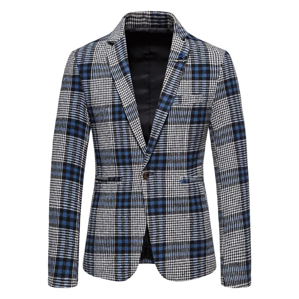Simple Blazer Men's Korean Trend Plaid Simple Business Fashion Casual Party Groomsmen Gentleman Slim Suit Jacket