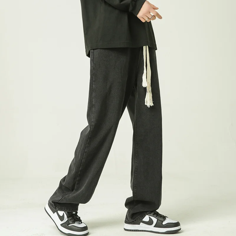 Blue Black Baggy Jeans Men Fashion Casual Drawstring Jeans Mens Japanese Streetwear Hip-hop Loose Straight Denim Trousers Men