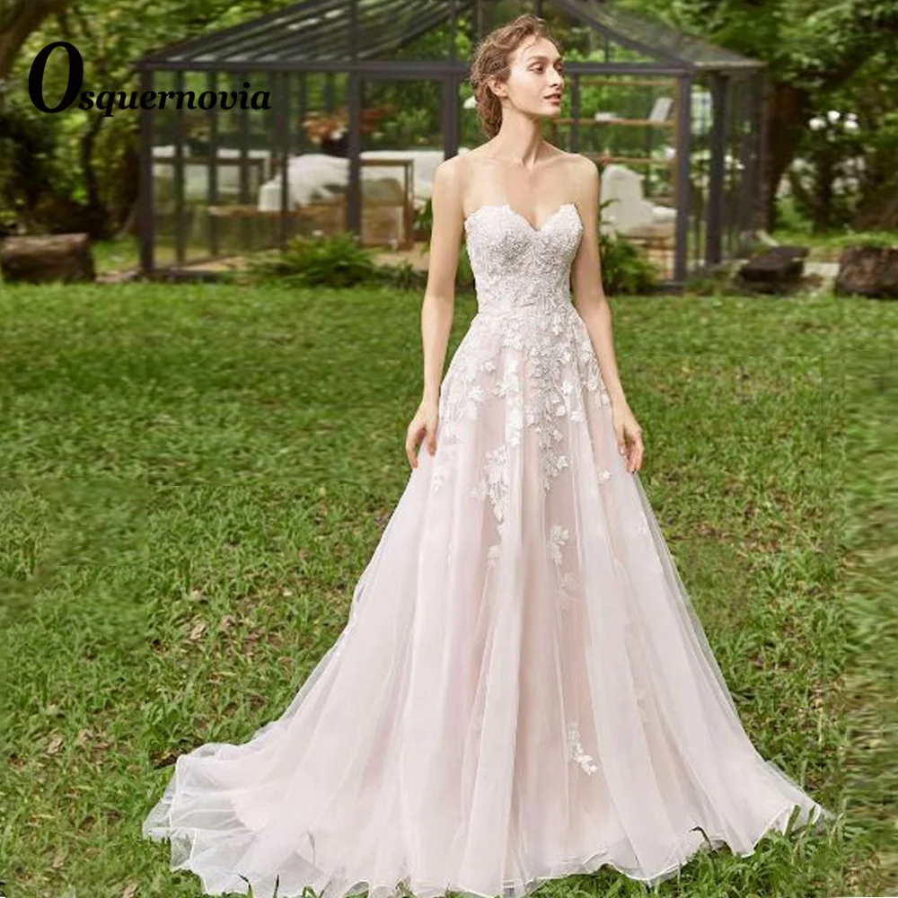 

Osquernovia Brides Married Gowns Tulle Classic Sweetheart Appliques Backless Button Court Train 2023 Robe De Mariée Customized