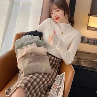 half turtleneck sweater spring autumn new solid color lace slim fit simple commuter bottoming knitted top womens clothing zm576