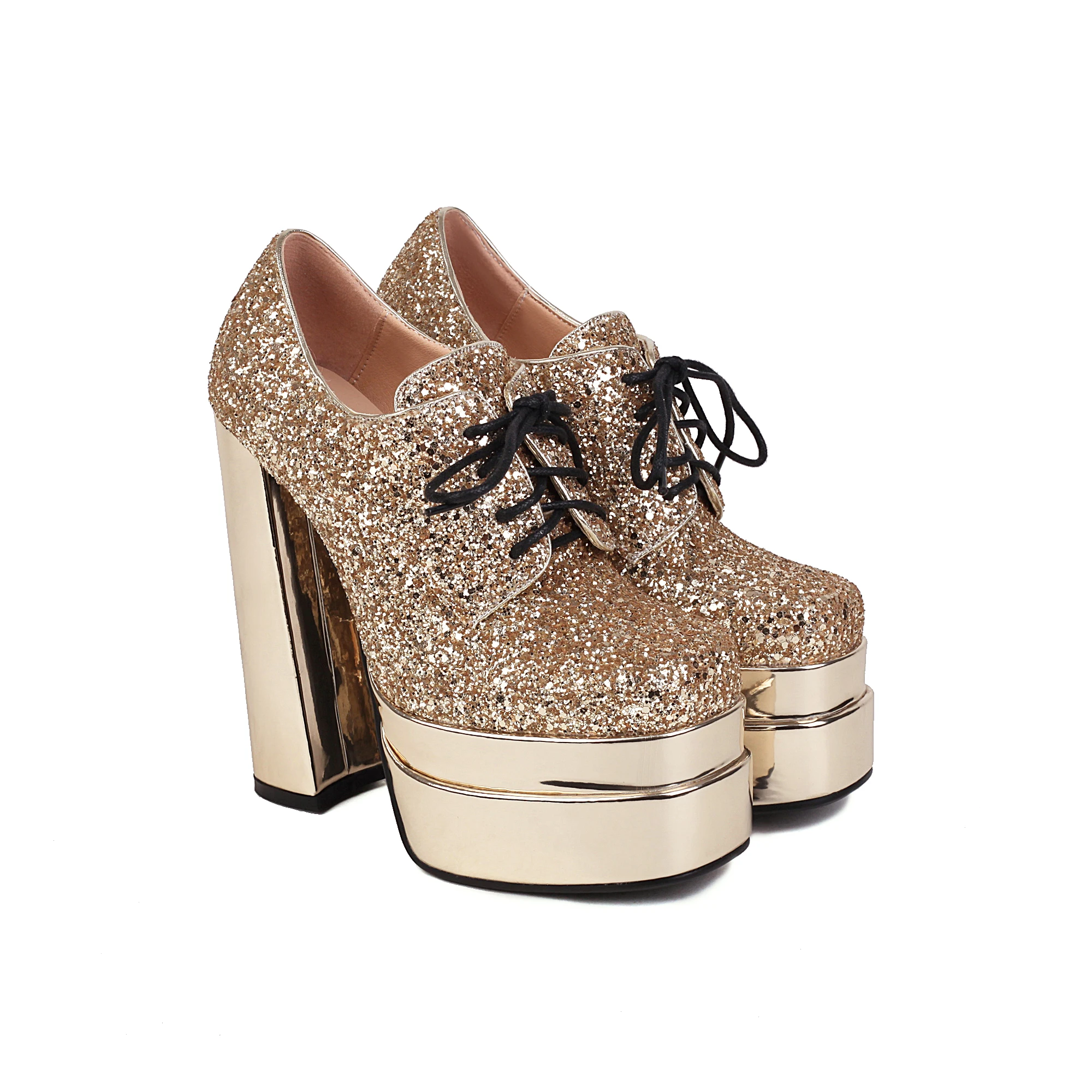 Женская Осенняя обувь блестящие туфли с глубоким открытым носком из блестящего